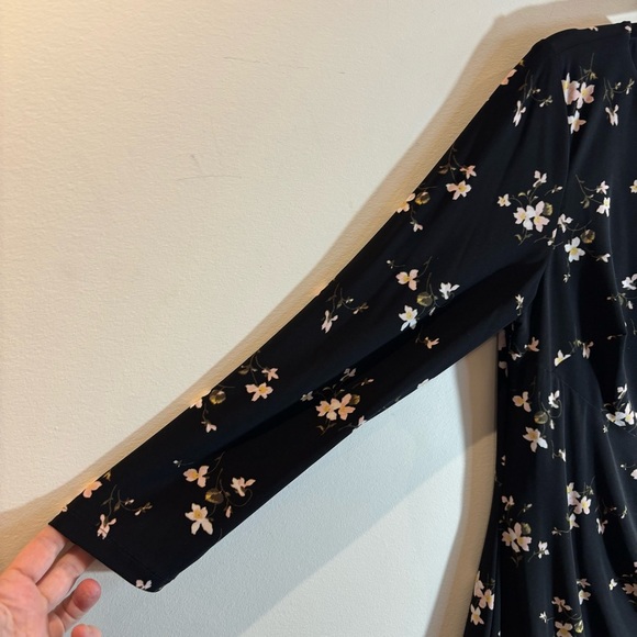RALPH LAUREN LRL Sz 10 Amadora Jersey Knit Floral Black Long Sleeve Ruffle Dress - Picture 5 of 10